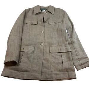 Harve Benard Linen Blend Jacket Blazer – Women's 4 Beige Button Front Pockets